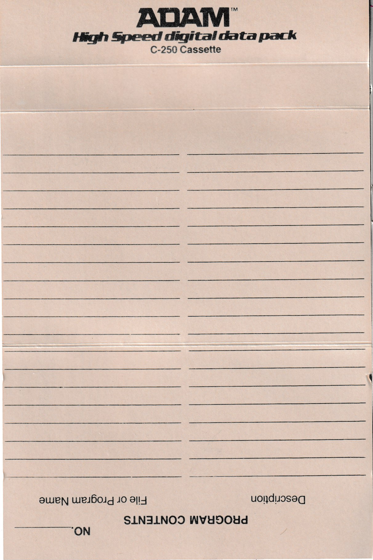 Coleco ADAM Blank Jcard (Back)